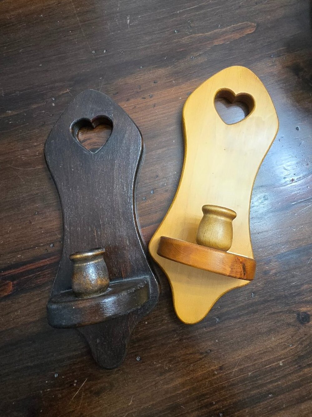 Vintage Wood Wall Sconce Candle Holders (Set of 2) – Different Tones